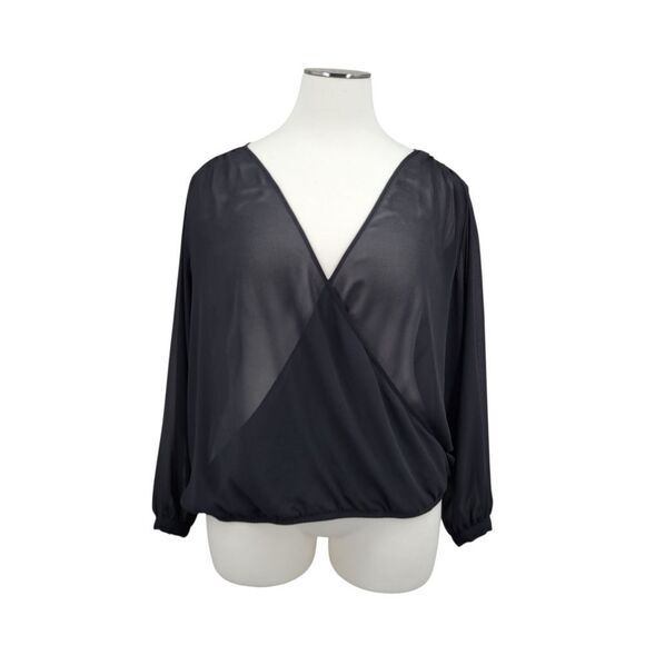 Torrid Black Sheer Crossover Surplus V-Neck Blouse Long Sleeves NEW - Picture 1 of 11
